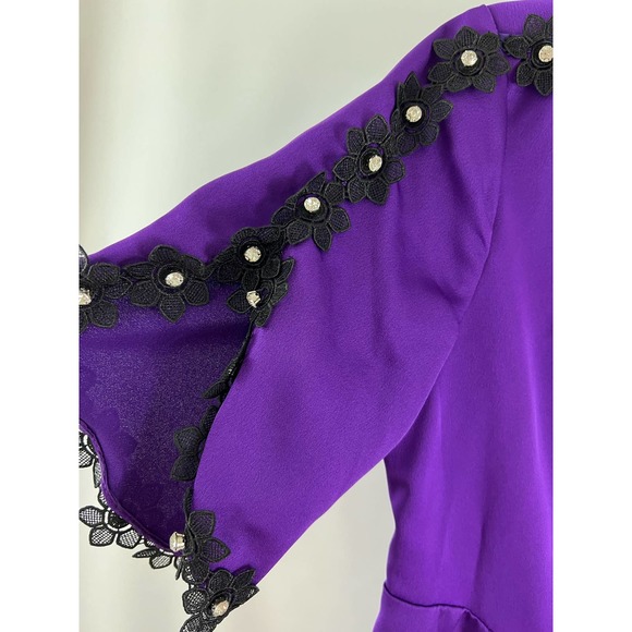 Women's Size Small NWT Kevin & Zhen Ruffle Dress Black & Purple Knee Length - Picture 3 of 7